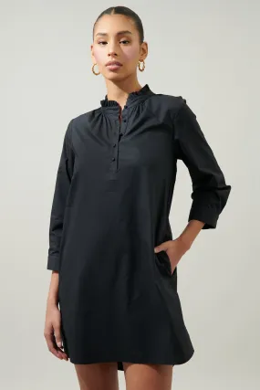 POPLIN COLLARED SHIRT DRESS - BLACK