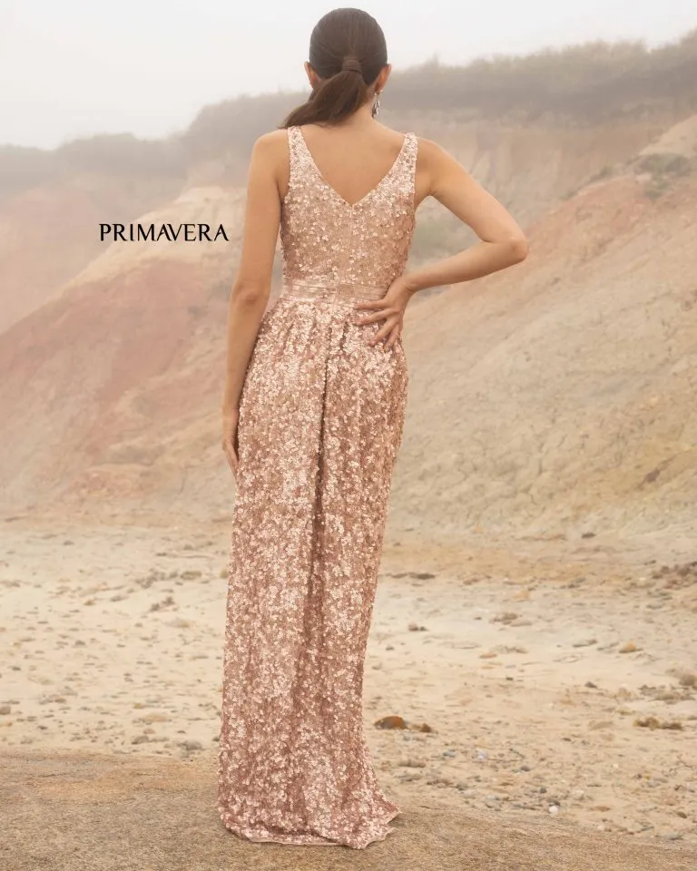 Primavera Couture 3795 Size 14 Purple Sequined Evening Gown V Neckline V Back Prom Dress A Line