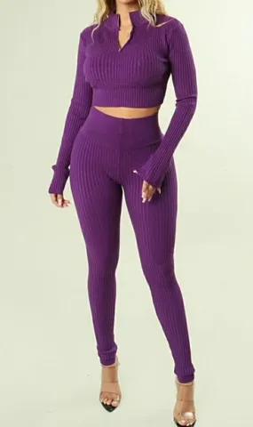 Purple Rain Vibes 2Pc Ribbed Sweater Set