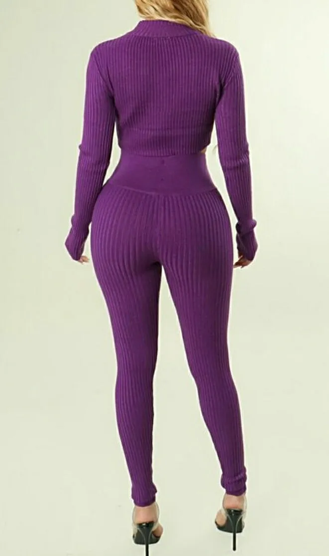 Purple Rain Vibes 2Pc Ribbed Sweater Set