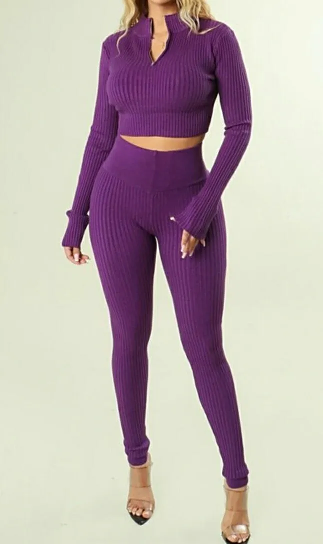 Purple Rain Vibes 2Pc Ribbed Sweater Set