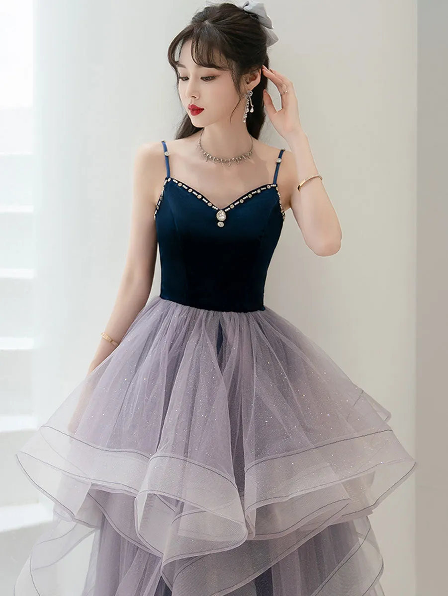 Purple Sweetheart Neck Tulle Long Prom Dress Purple Graduation Dresses