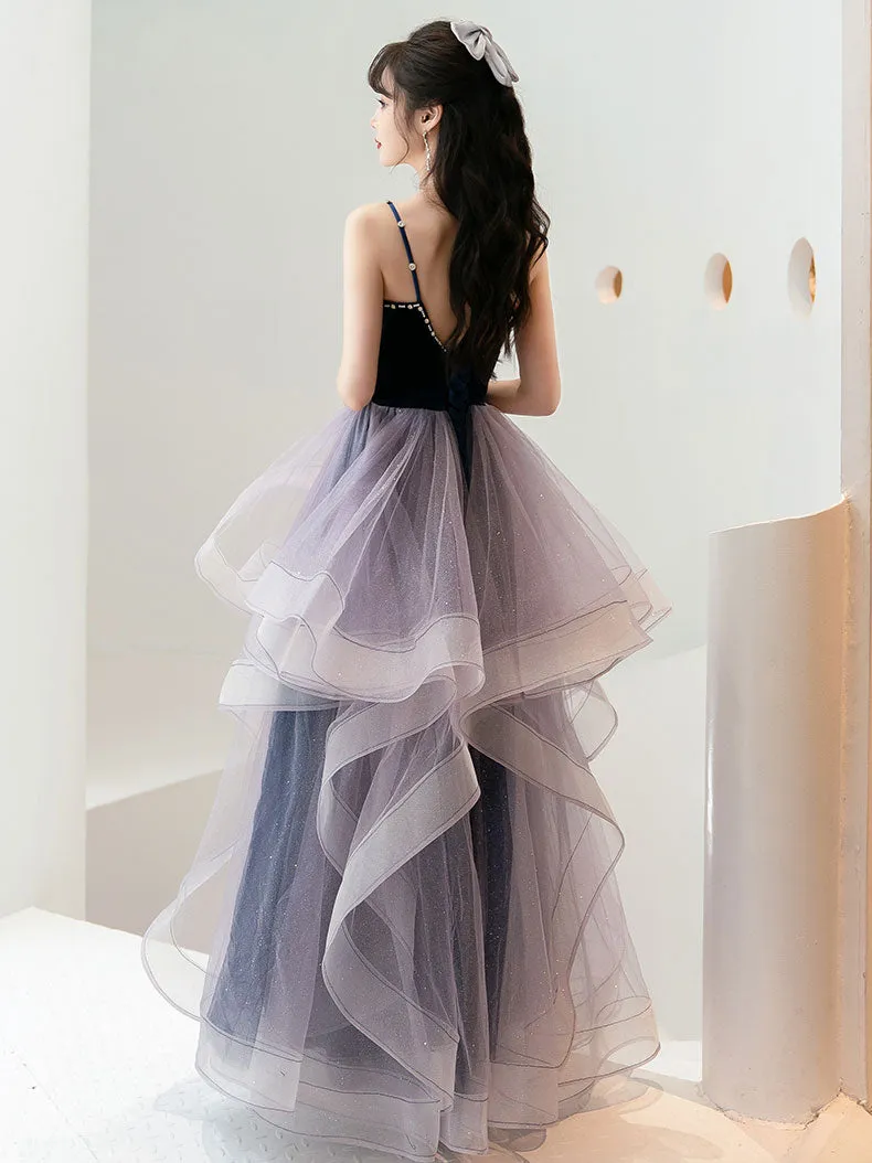 Purple Sweetheart Neck Tulle Long Prom Dress Purple Graduation Dresses