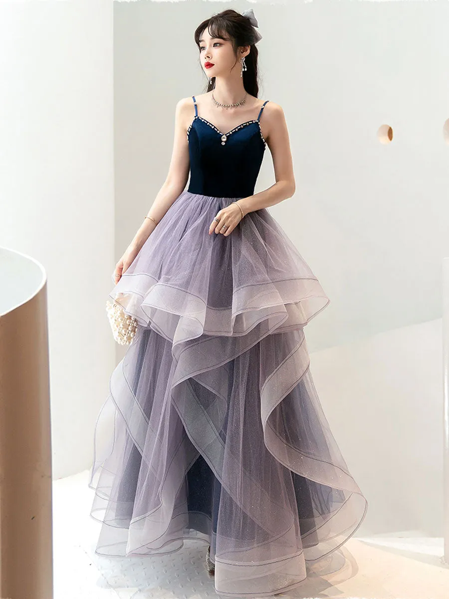 Purple Sweetheart Neck Tulle Long Prom Dress Purple Graduation Dresses