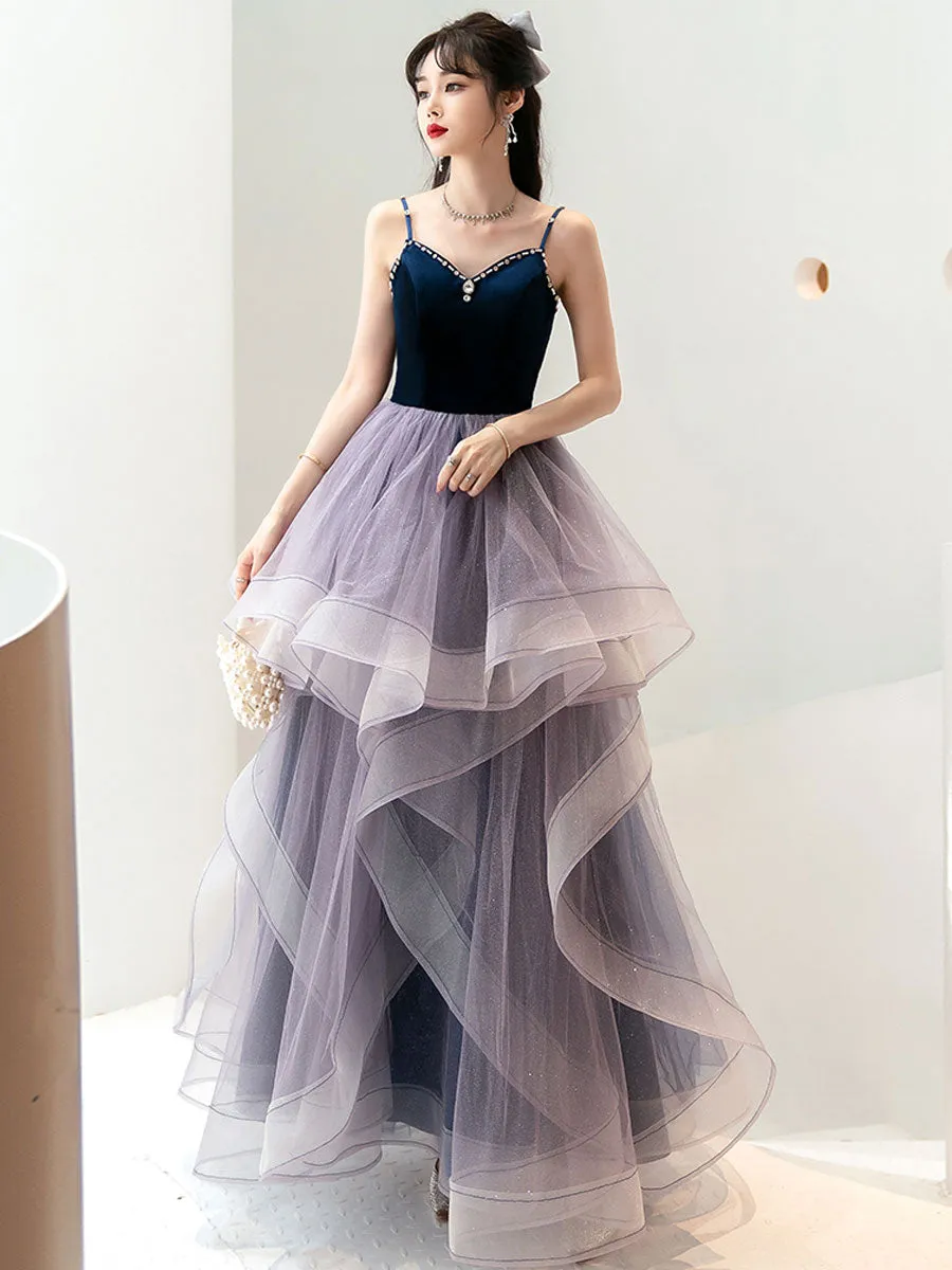 Purple Sweetheart Neck Tulle Long Prom Dress Purple Graduation Dresses