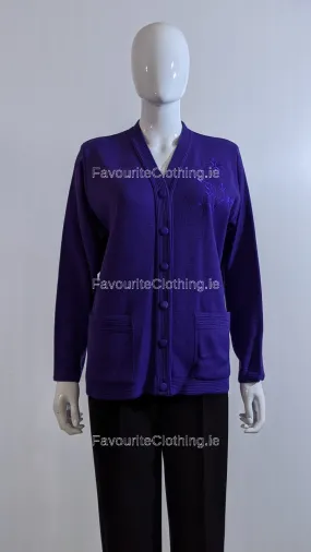 Purple V-Neck Button Pocket Cardigan