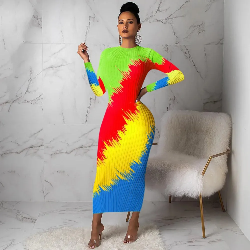 Rainbow Contrast Color Dress
