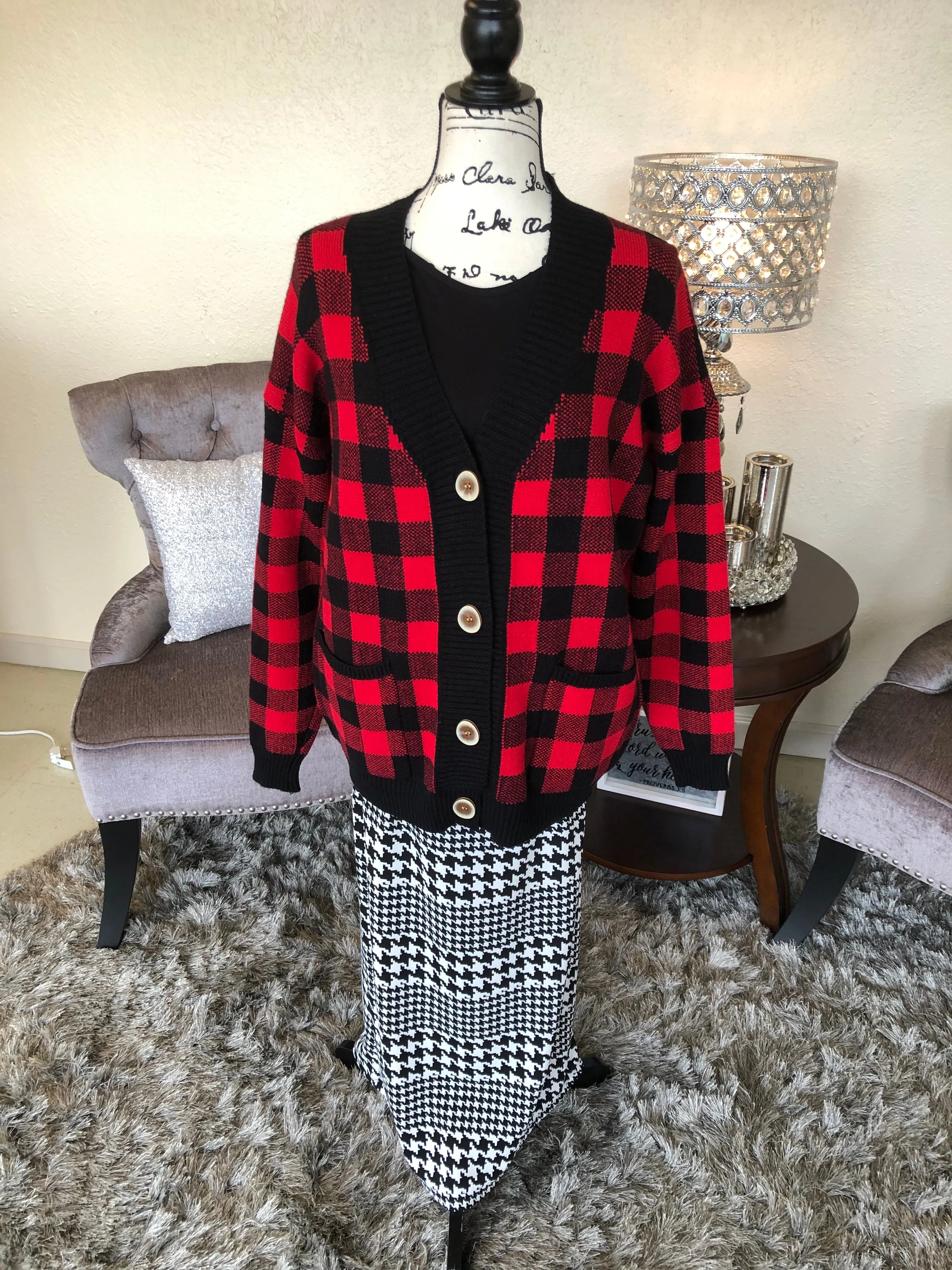 Red Buffalo Plaid Sweater (OS)