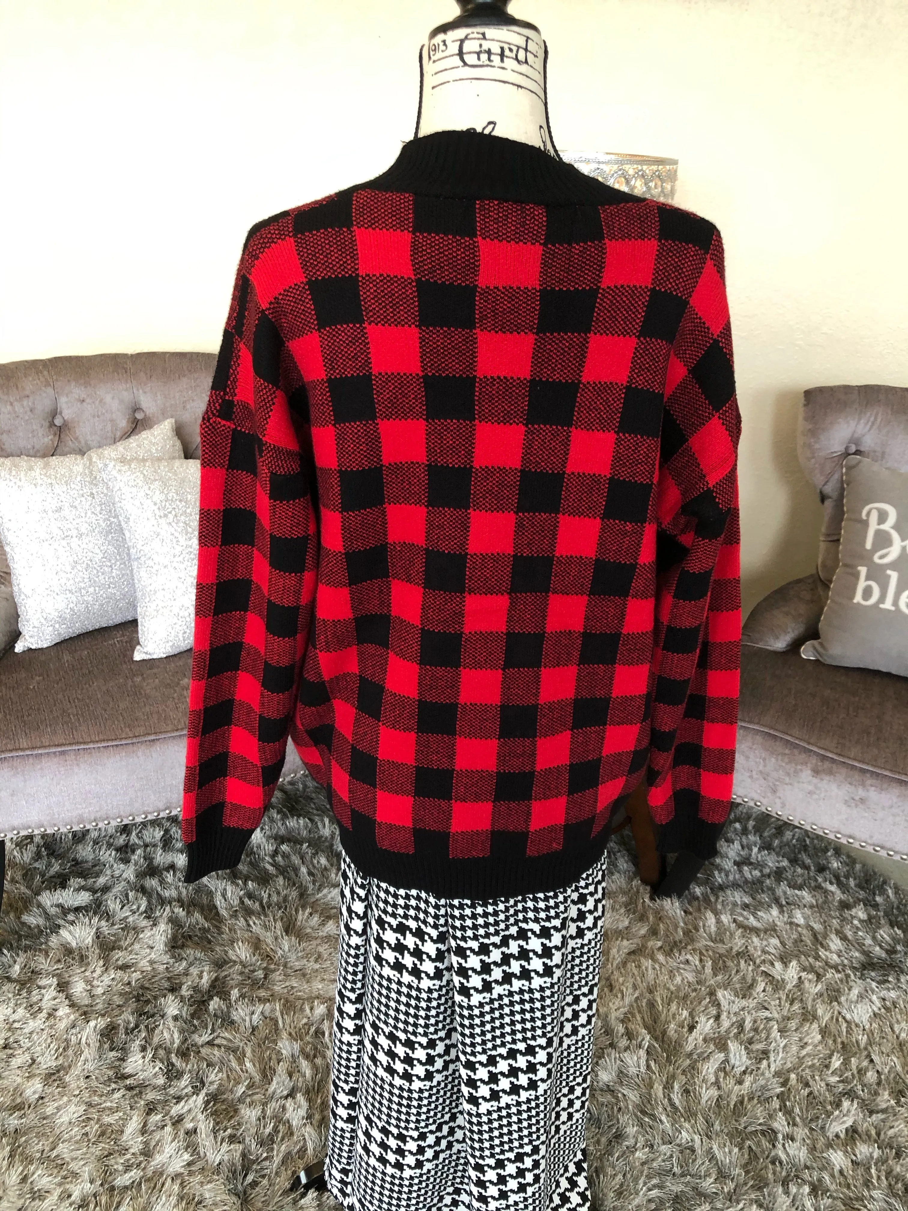 Red Buffalo Plaid Sweater (OS)