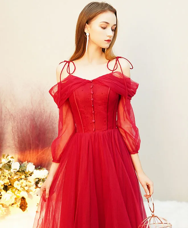 Red Tulle Long Prom Dress, Tulle Red Evening Dress