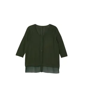 Regan 3/4 Sleeve Cardigan with Chiffon Trim | Olive Green