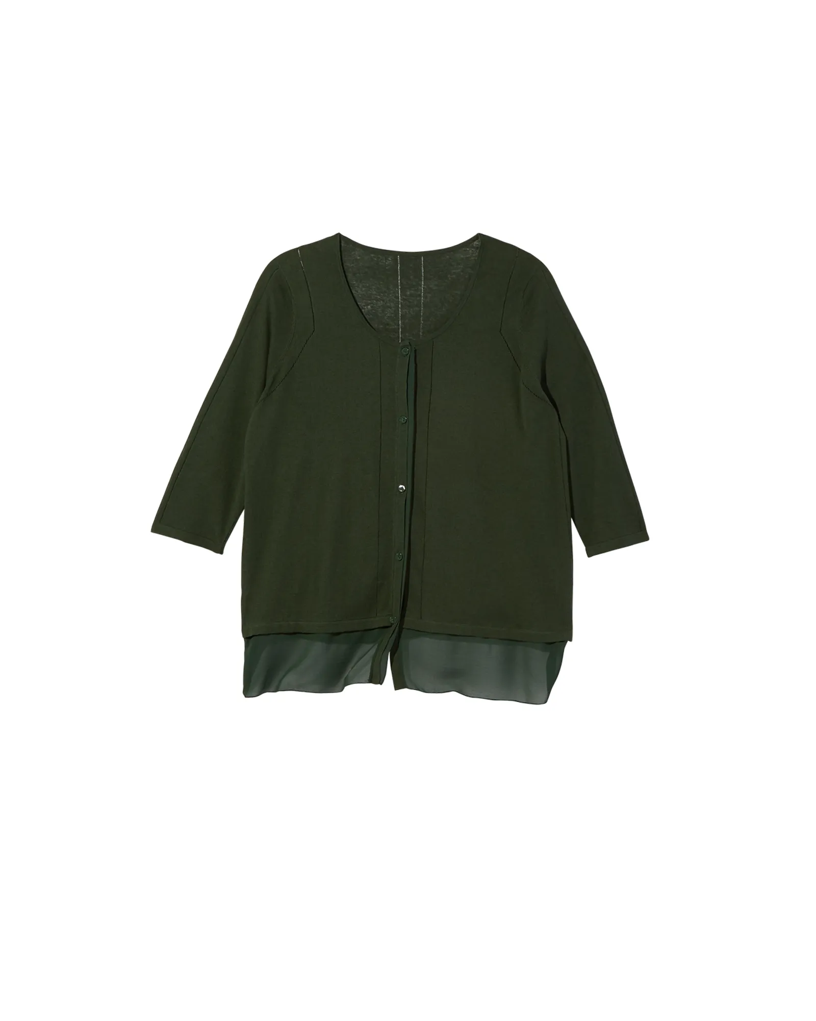 Regan 3/4 Sleeve Cardigan with Chiffon Trim | Olive Green