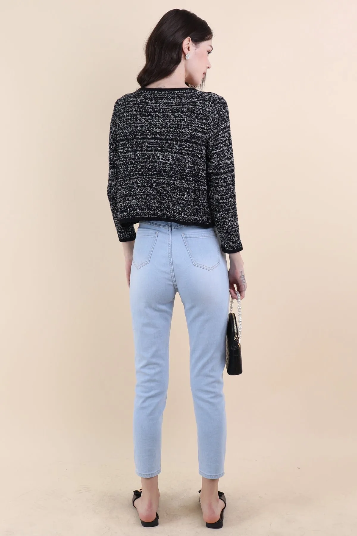 RESTOCKED** SERA TWEED KNIT CARDIGAN IN BLACK