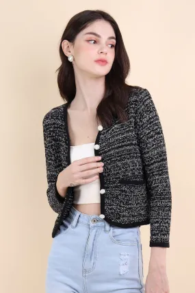 RESTOCKED** SERA TWEED KNIT CARDIGAN IN BLACK