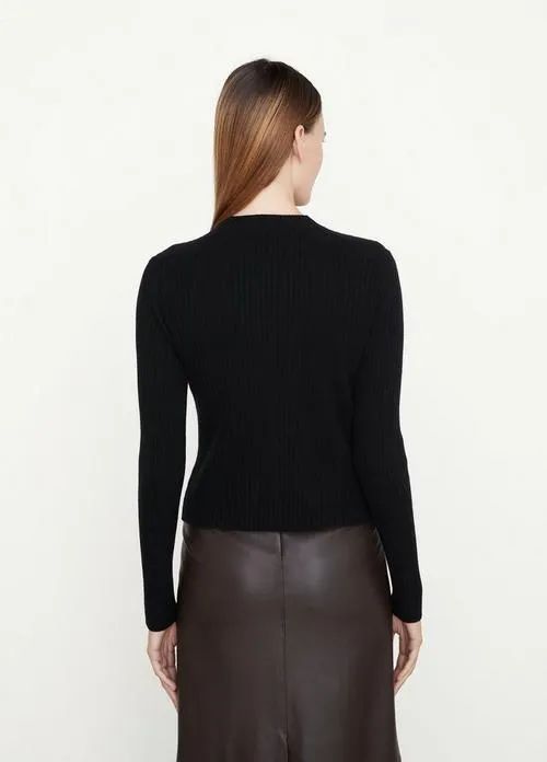 Ribbed Button Cardigan in Black