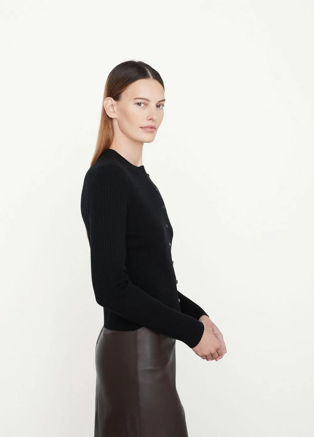 Ribbed Button Cardigan in Black