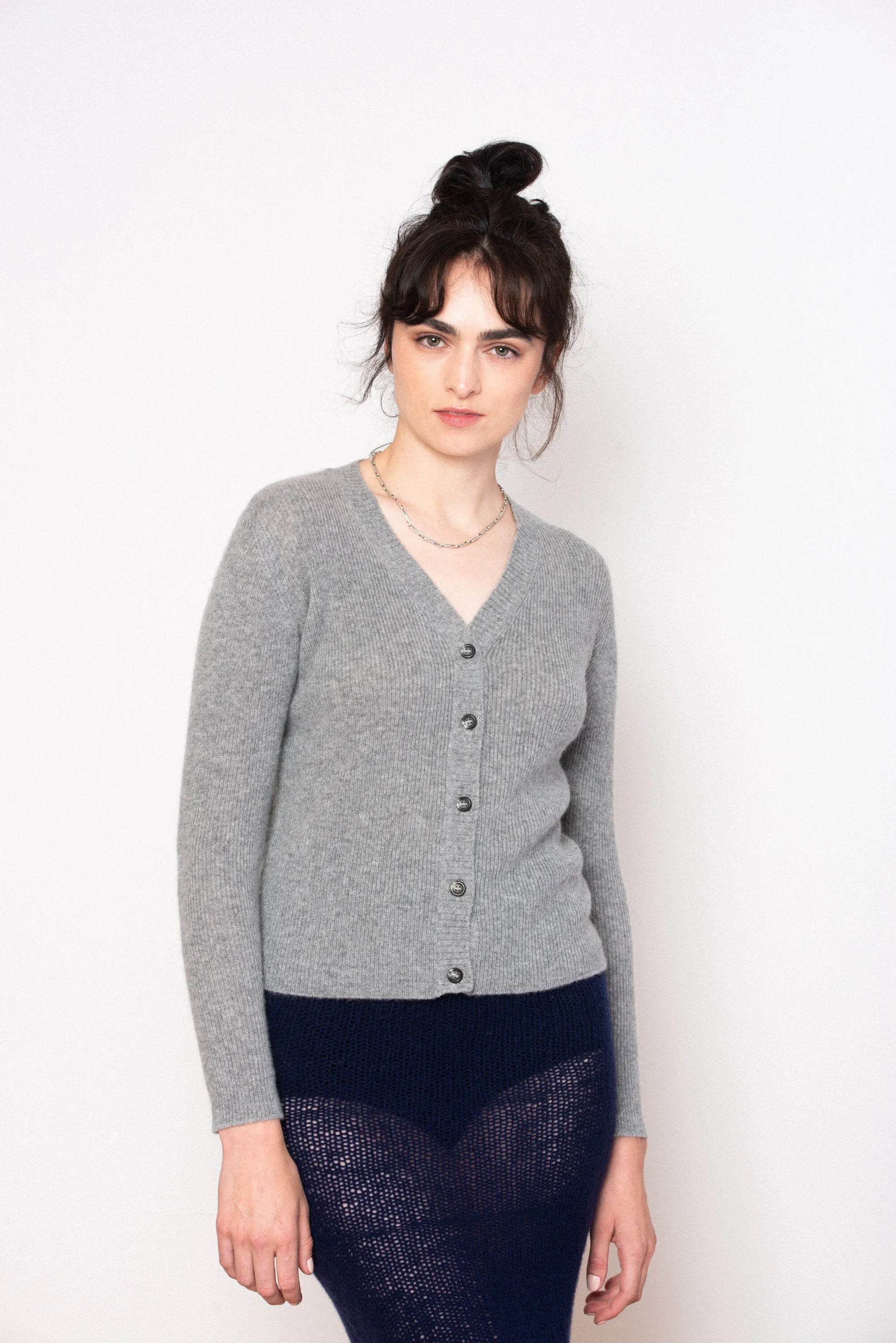 Ros Duke Rib Cardigan Ash Grey