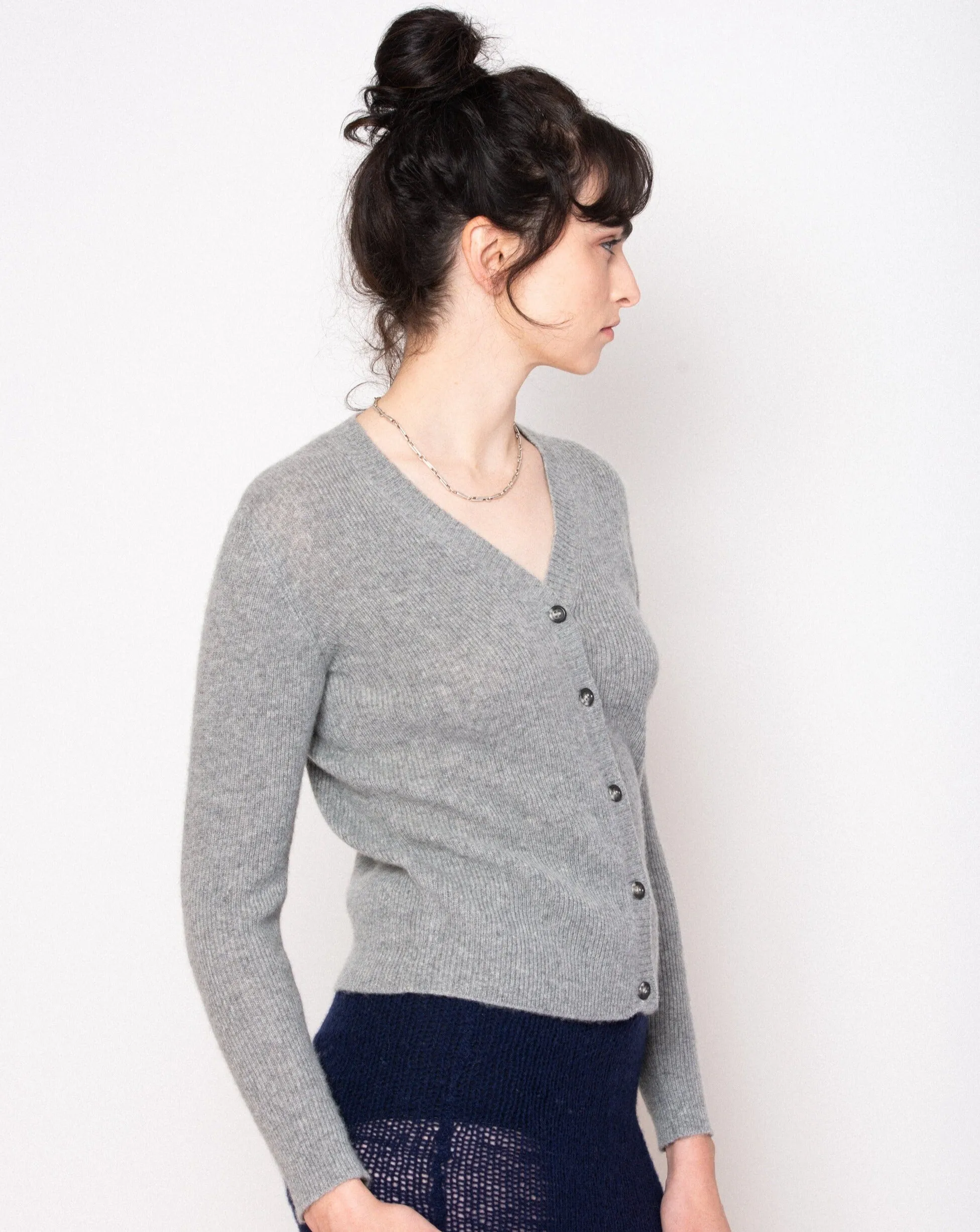 Ros Duke Rib Cardigan Ash Grey