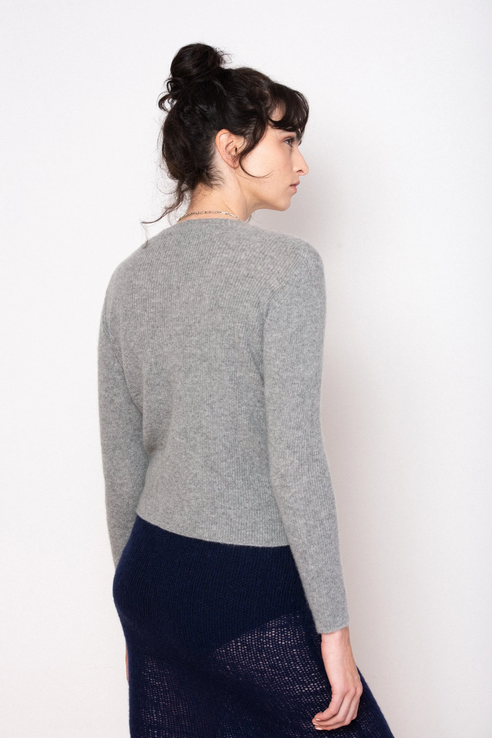 Ros Duke Rib Cardigan Ash Grey