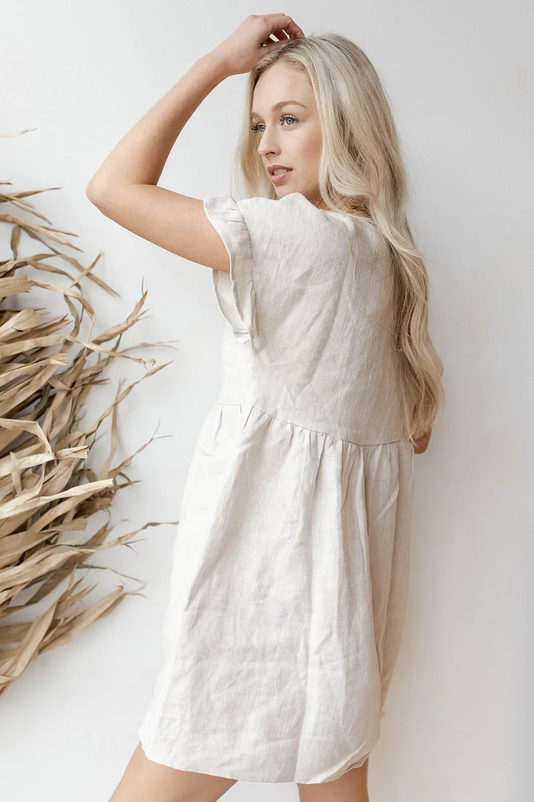 ruffle linen babydoll dress