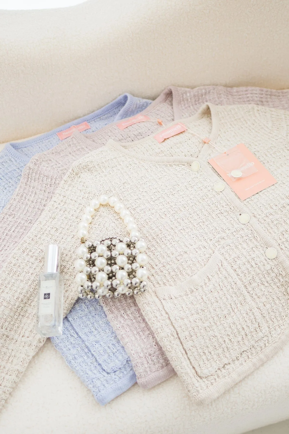 SERA TWEED KNIT CARDIGAN IN DUSTY PINK