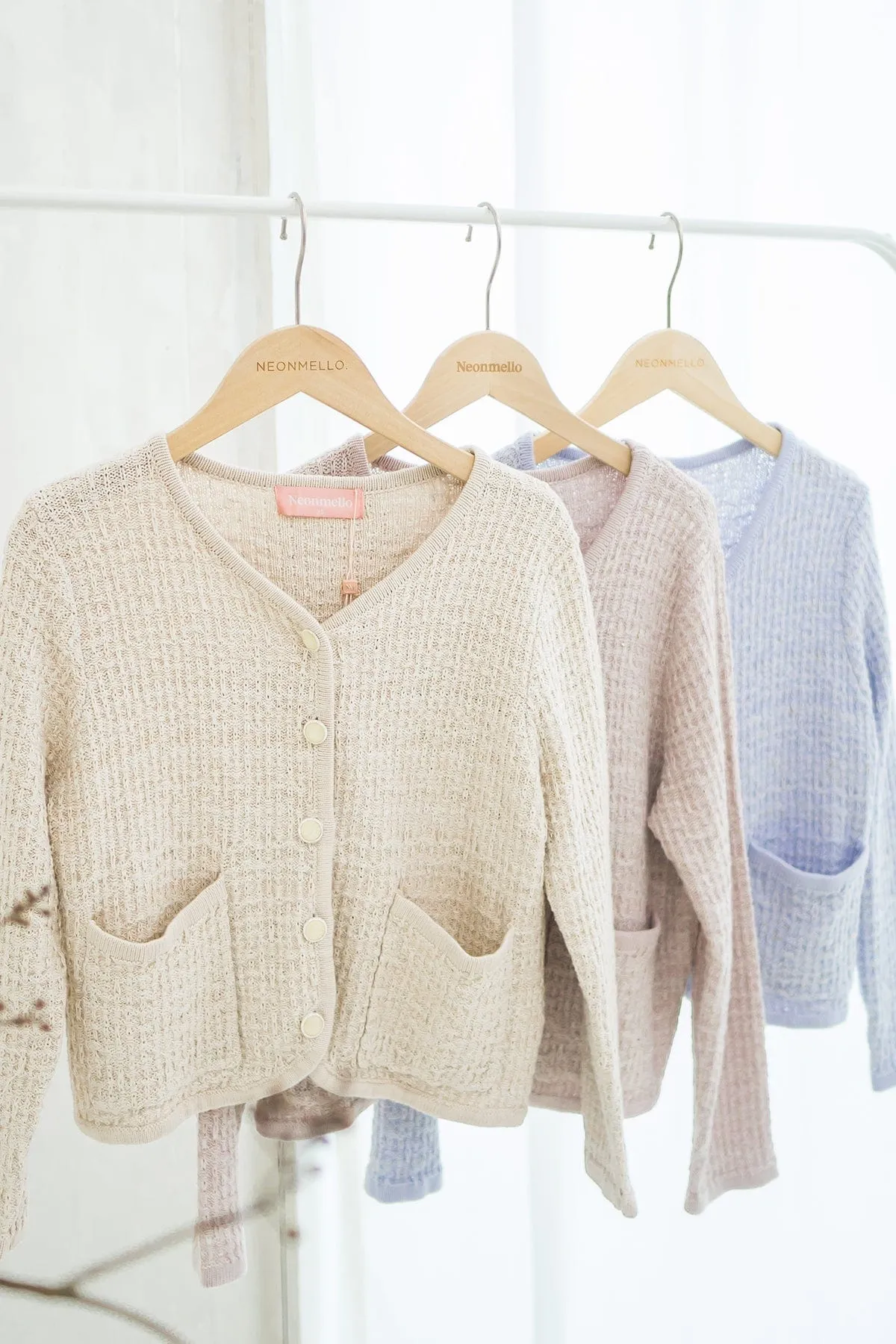 SERA TWEED KNIT CARDIGAN IN DUSTY PINK