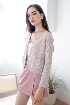 SERA TWEED KNIT CARDIGAN IN DUSTY PINK