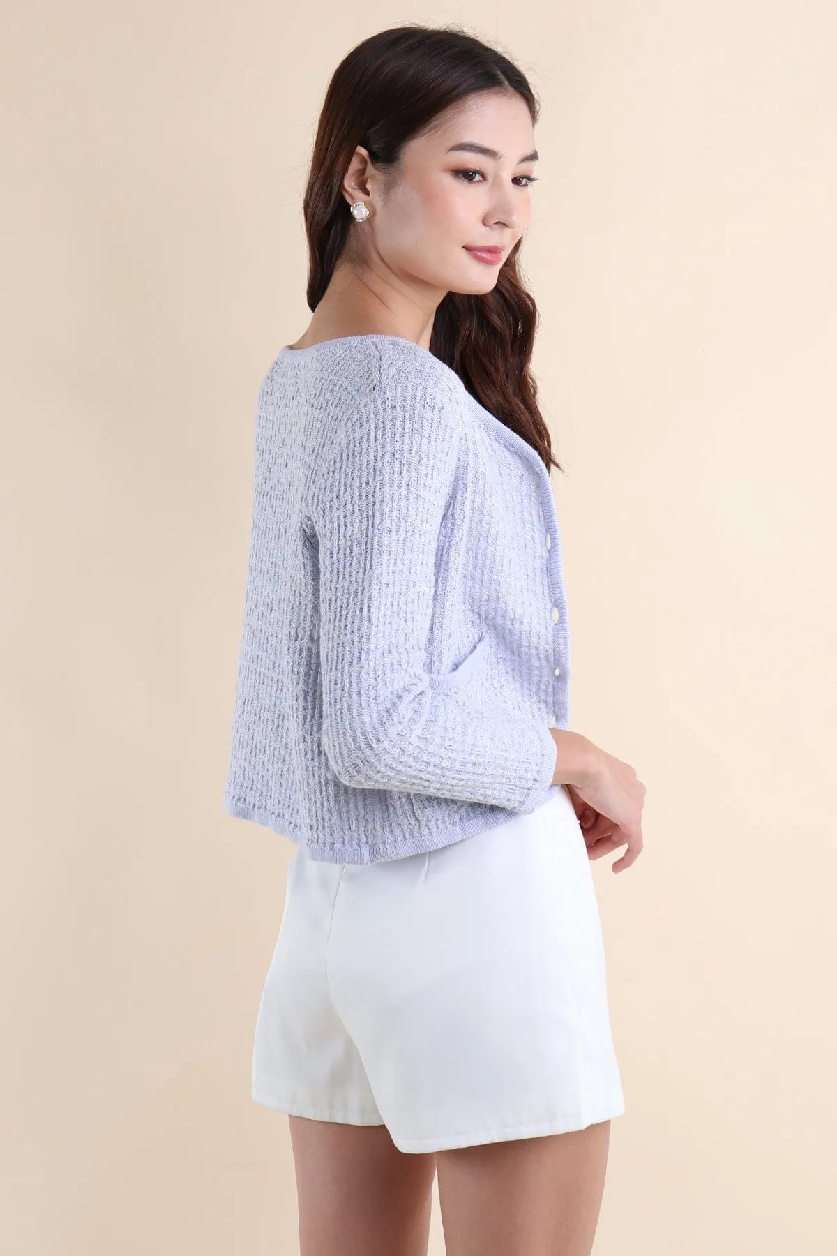 SERA TWEED KNIT CARDIGAN IN PERIWINKLE