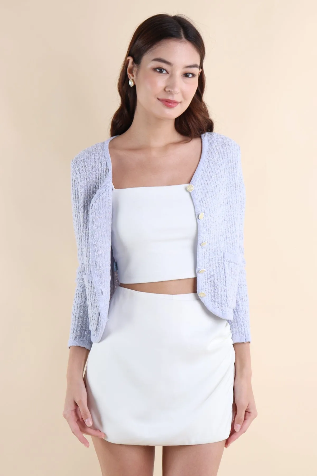SERA TWEED KNIT CARDIGAN IN PERIWINKLE