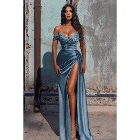 Sexy V-neck Pleats Long Prom Dress with Slit