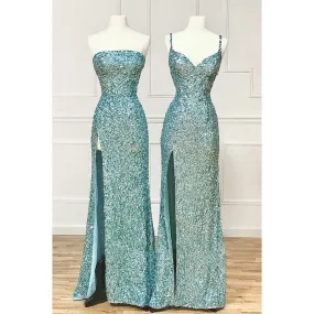 Sheath/columen Sequins Long Prom Dress with Slit