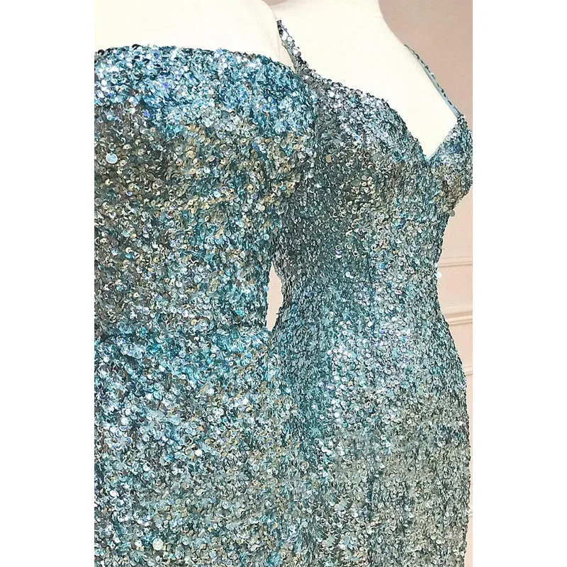 Sheath/columen Sequins Long Prom Dress with Slit