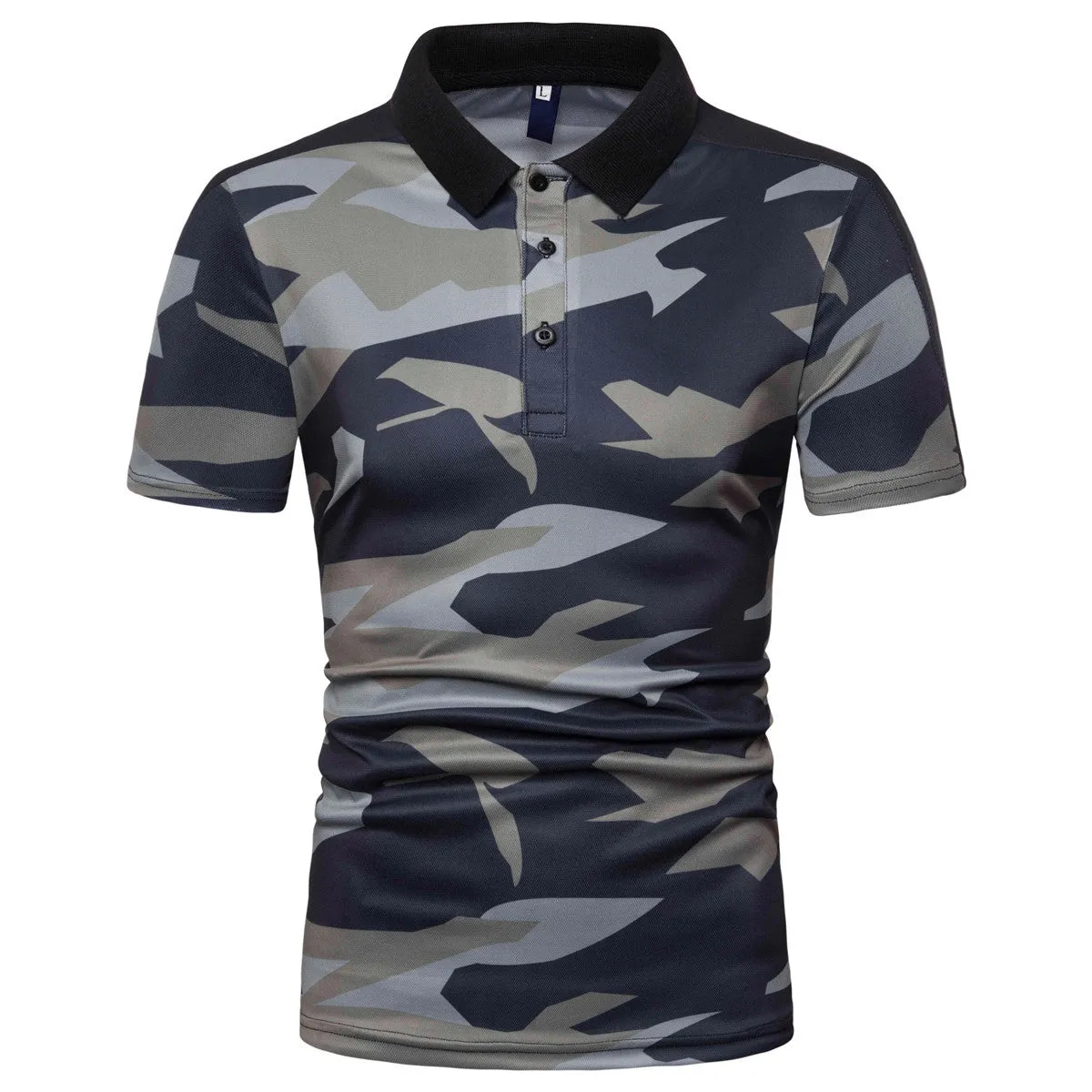 Sidiou Group New Men Simple Lapel Short Sleeve Polo Shirt Camouflage Printing Short Sleeve Shirt