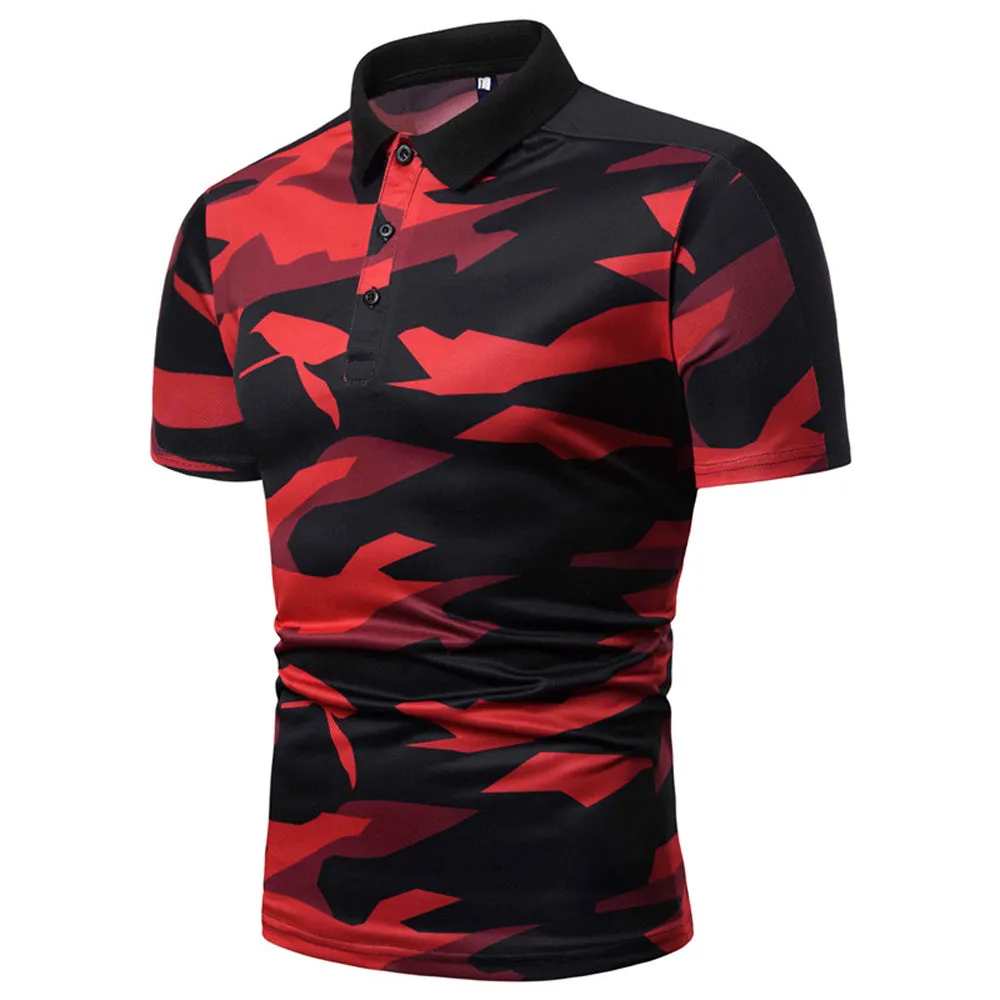 Sidiou Group New Men Simple Lapel Short Sleeve Polo Shirt Camouflage Printing Short Sleeve Shirt