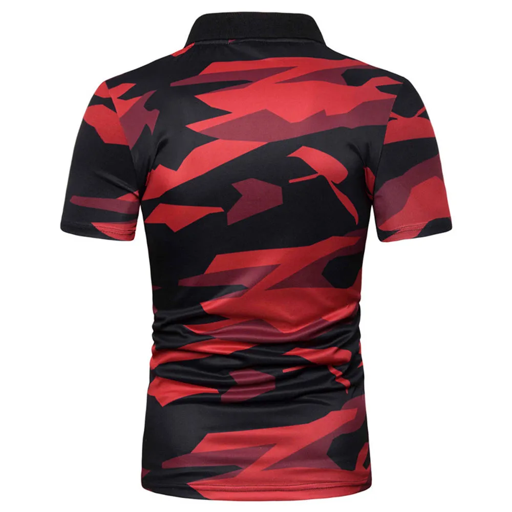 Sidiou Group New Men Simple Lapel Short Sleeve Polo Shirt Camouflage Printing Short Sleeve Shirt