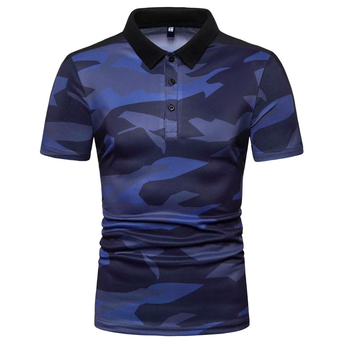 Sidiou Group New Men Simple Lapel Short Sleeve Polo Shirt Camouflage Printing Short Sleeve Shirt
