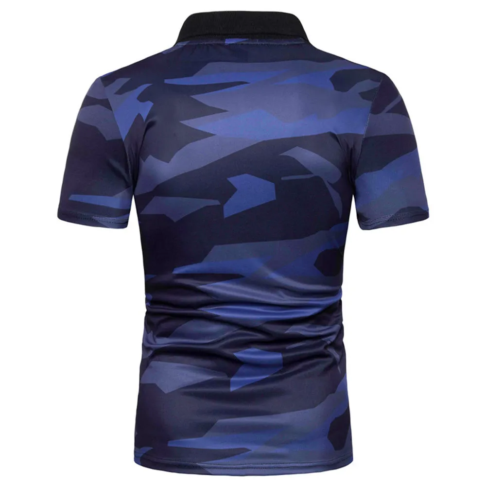 Sidiou Group New Men Simple Lapel Short Sleeve Polo Shirt Camouflage Printing Short Sleeve Shirt
