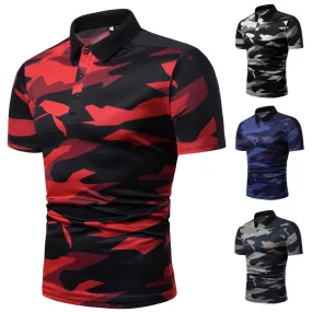Sidiou Group New Men Simple Lapel Short Sleeve Polo Shirt Camouflage Printing Short Sleeve Shirt