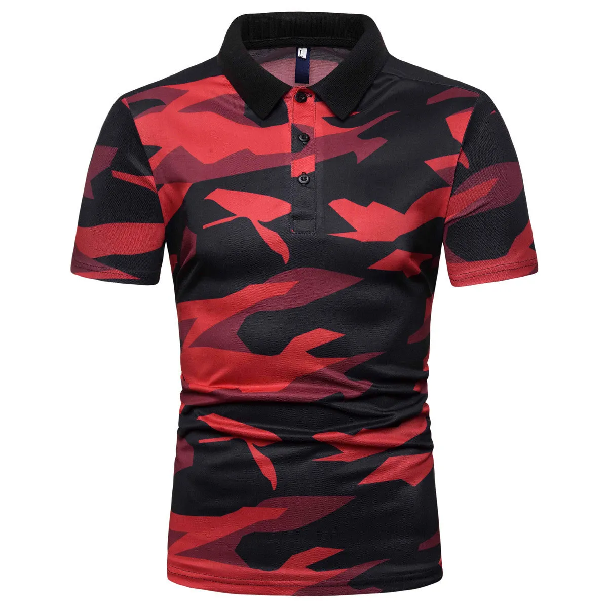 Sidiou Group New Men Simple Lapel Short Sleeve Polo Shirt Camouflage Printing Short Sleeve Shirt