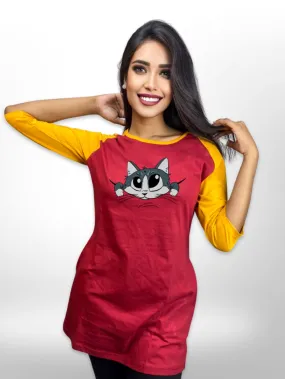 Soft & Comfortable Long T-shirt For Women's Raglan Sleeve Side Pocket