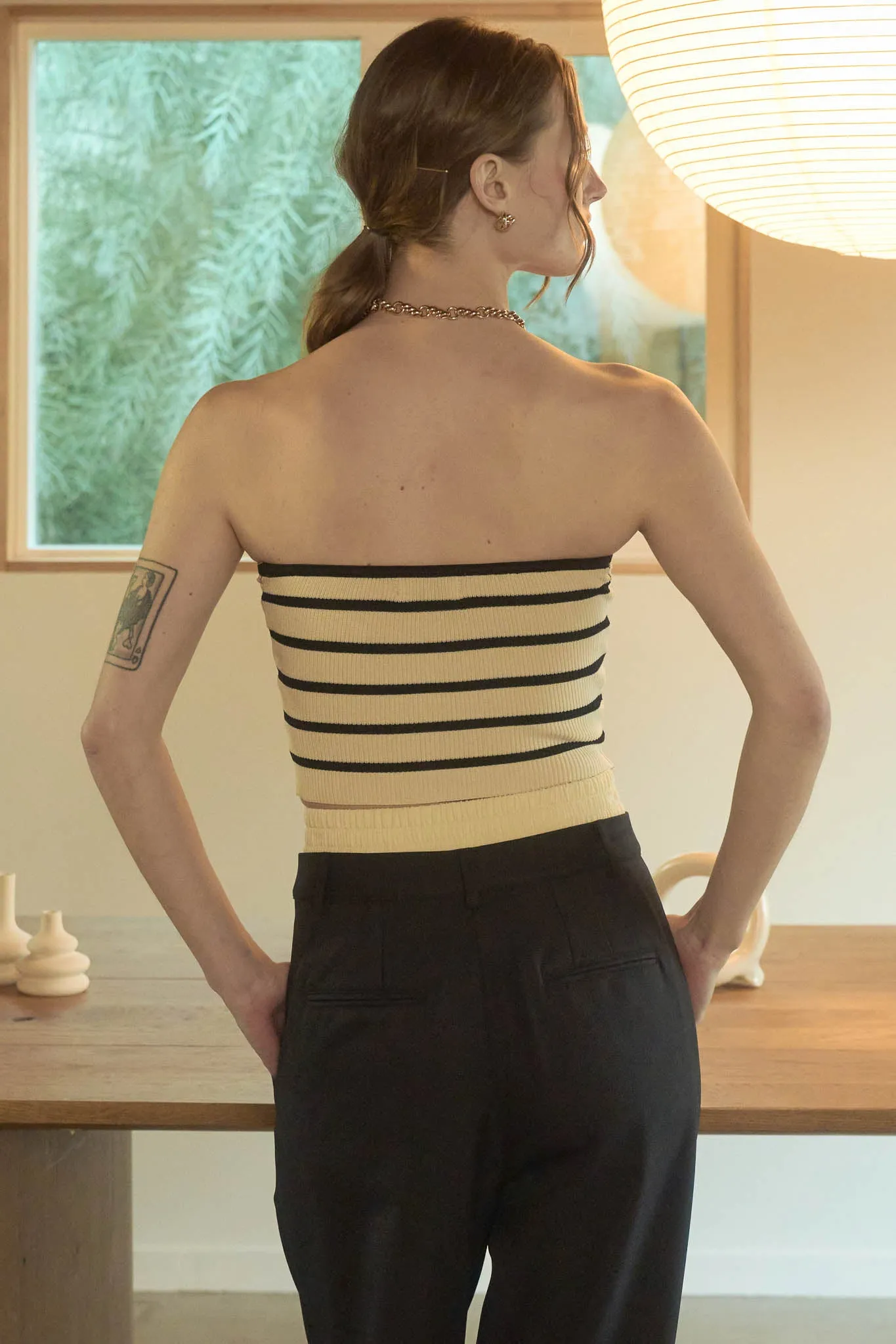 STRIPE STRAPLESS SWEATER KNIT CROP TOP