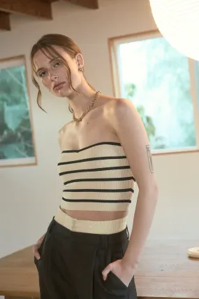 STRIPE STRAPLESS SWEATER KNIT CROP TOP