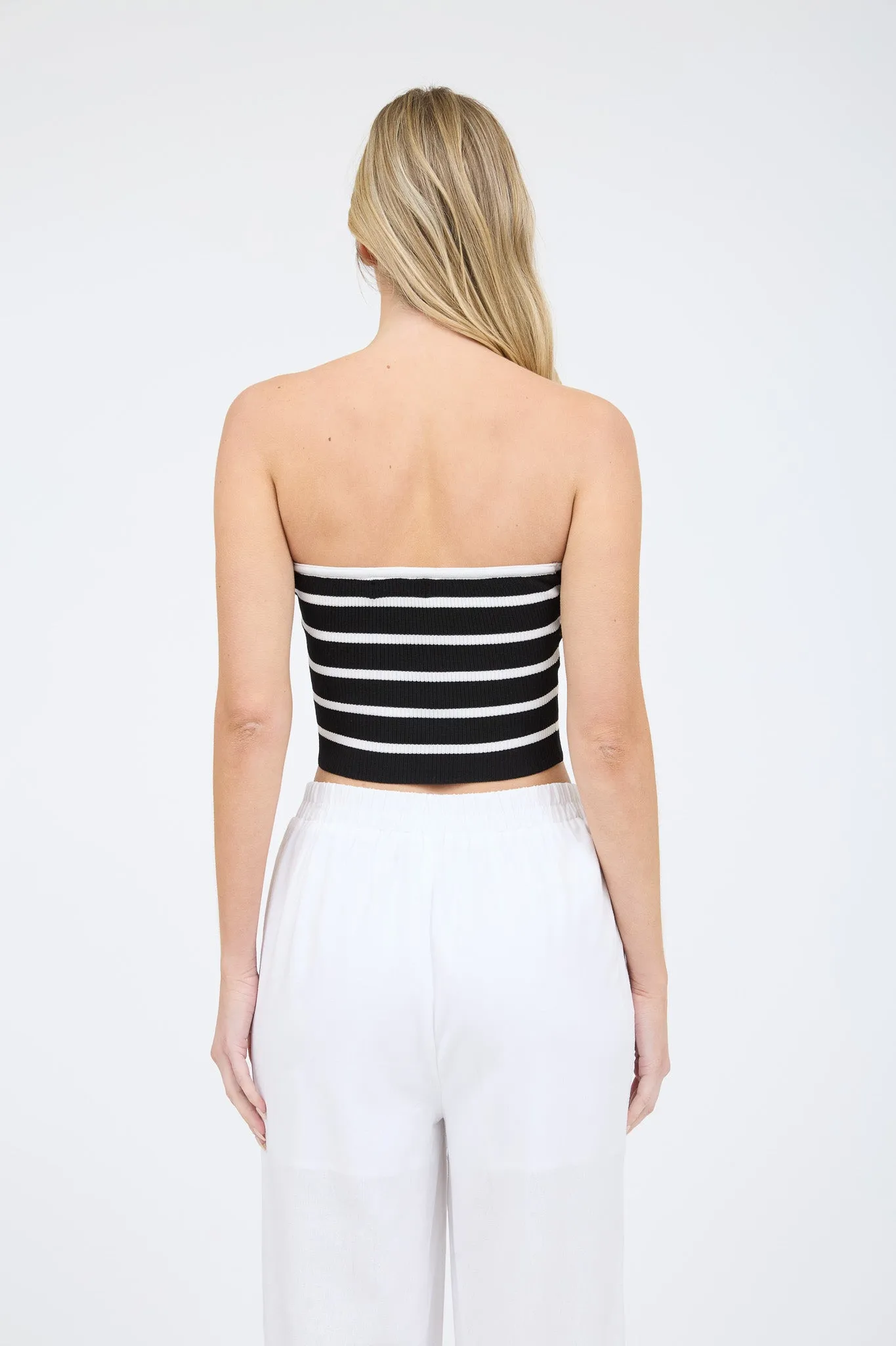 STRIPE STRAPLESS SWEATER KNIT CROP TOP