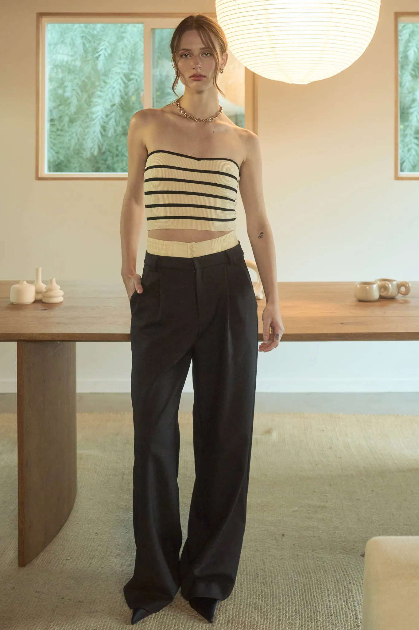 STRIPE STRAPLESS SWEATER KNIT CROP TOP