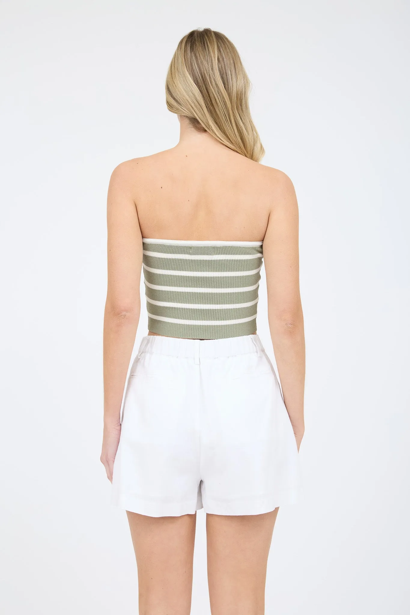STRIPE STRAPLESS SWEATER KNIT CROP TOP