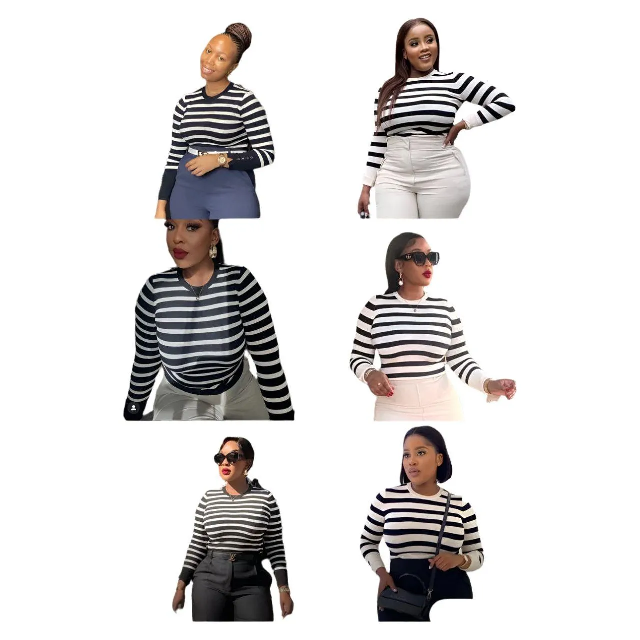Striped Print High Neck Long Sleeve Casual Tee Shirt