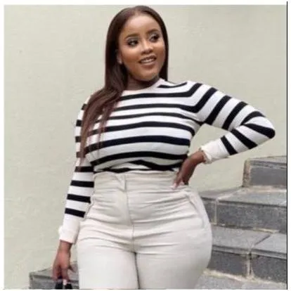 Striped Print High Neck Long Sleeve Casual Tee Shirt