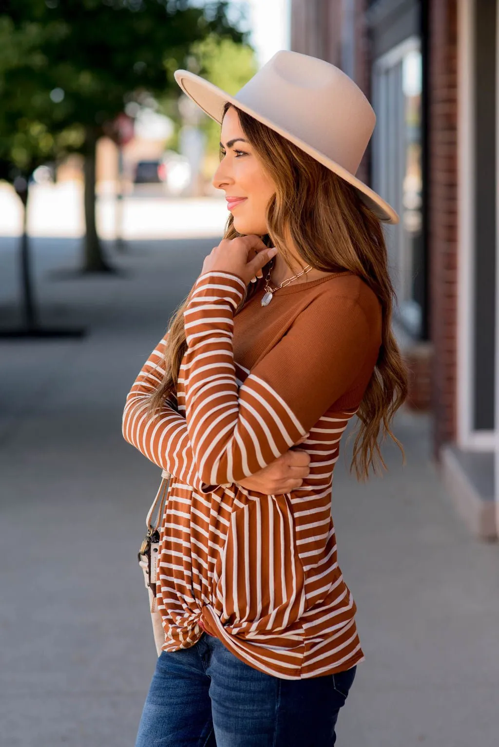 Striped Thermal Top Side Knot Tee