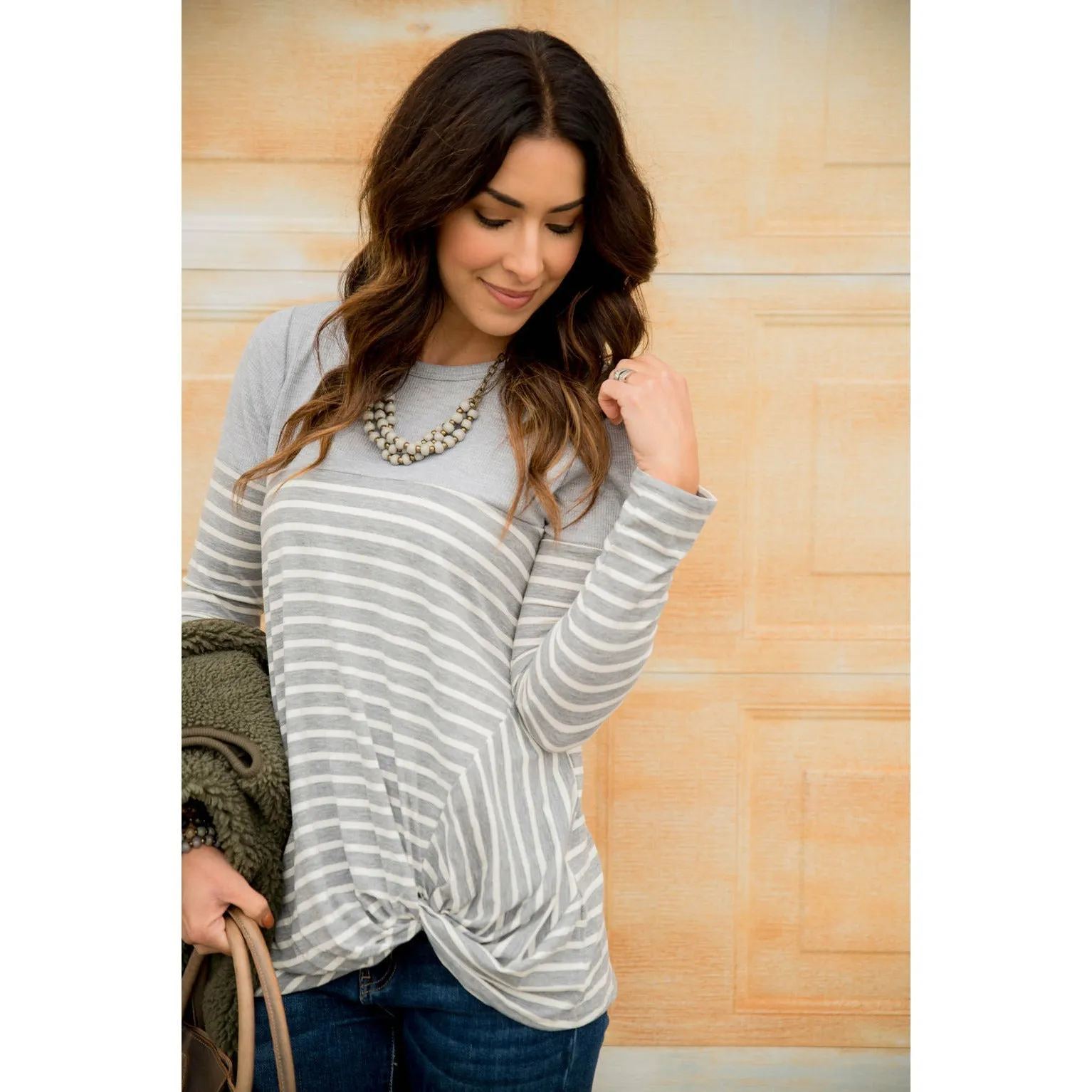 Striped Thermal Top Side Knot Tee