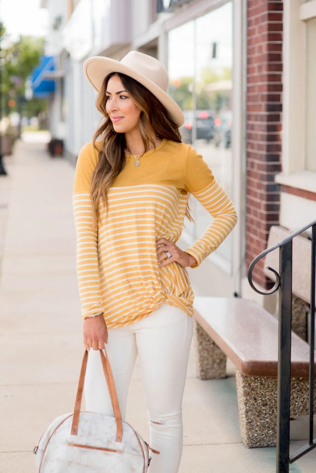 Striped Thermal Top Side Knot Tee